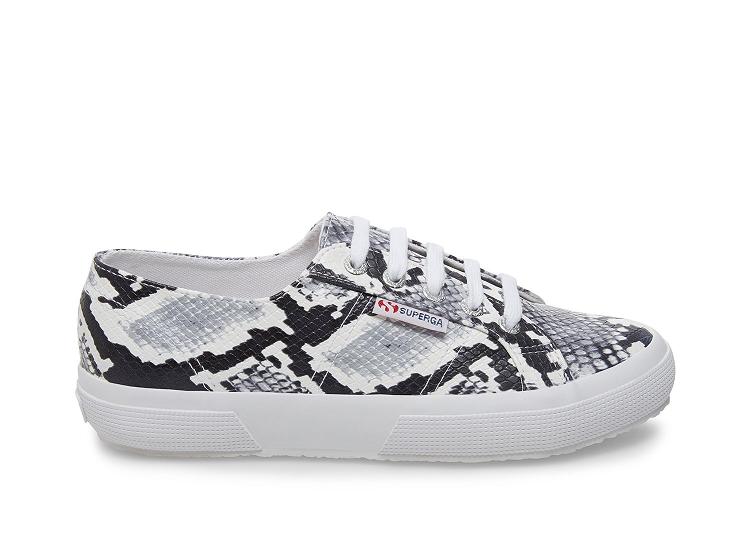 Superga 2750-Synth Snakew Black White Snake - Womens Superga Lace Up Shoes